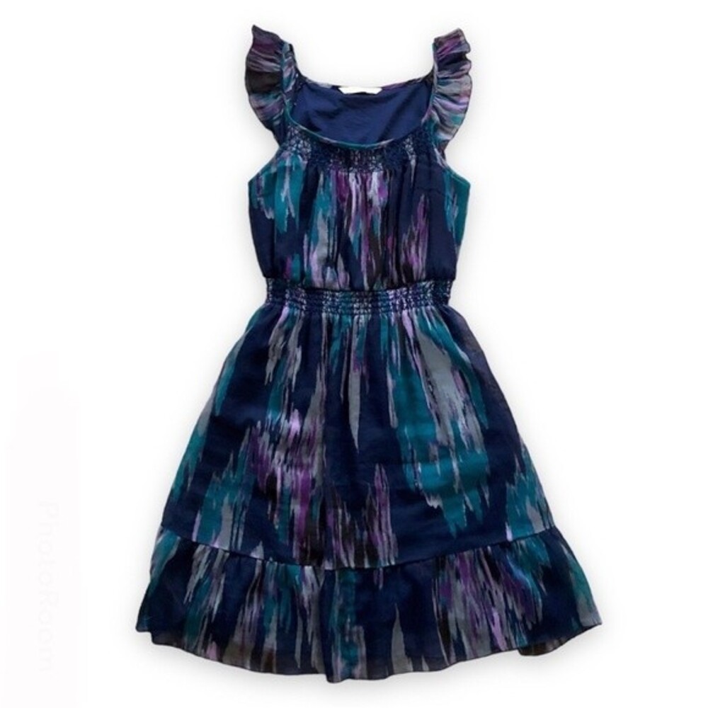 Old Navy Watercolor Sleeveless Dress Blue Gray Purple Size Small Flawed